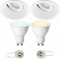 LED Spot Set GU10 - Pragmi Zano Pro - Einbau Rund - Matt Weiß - Schwenkbar - Ø93mm - Philips Hue - White Ambiance - Bluetooth