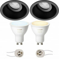 LED Spot Set GU10 - Pragmi Zano Pro - Einbau Rund - Matt Schwarz - Schwenkbar - Ø93mm - Philips Hue - White Ambiance - Bluetooth