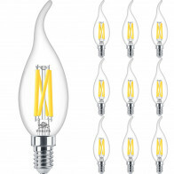PHILIPS - LED-Lampe E14 10er-Pack - MASTER LED E14 Gebogen-Spitze Kerze Filament Klar 3.4W 470lm - 922-927 Dim to Warm 2200K-2700K - Beste Farbwiedergabe - Dimmbar | Ersetzt 40W