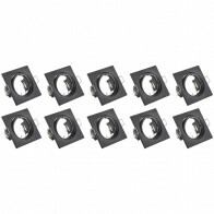 Einbauleuchte 10er Pack - Trion - GU10 Sockel - Einbau Quadratisch - Mattschwarz Aluminium - Kippbar 80mm