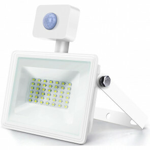 LED Bouwlamp 30 Watt met sensor - LED Schijnwerper - Aigi Sunny - Natuurlijk Wit 4000K - Waterdicht IP65 - Mat Zwart - Aluminium