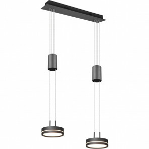 LED Hanglamp - Hangverlichting - Trion Franco - 14.4W - 2-lichts - Warm Wit 3000K - Rond - Mat Antraciet - Aluminium