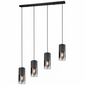 LED Hanglamp - Trion Roba - E27 Fitting - 4-lichts - Rond - Mat Zwart Rookglas - Aluminium