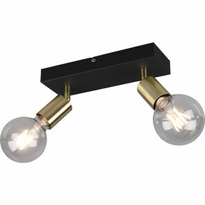 LED Plafondspot - Trion Zuncka - E27 Fitting - 2-lichts - Rechthoek - Mat Zwart/Goud - Aluminium