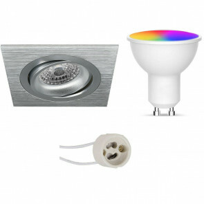 LED Spot Set GU10 - Facto - Smart LED - Wifi LED - Slimme LED - 5W - RGB+CCT - Aanpasbare Kleur - Dimbaar - Afstandsbediening - Pragmi Borny Pro - Inbouw Vierkant - Mat Zilver - Kantelbaar - 92mm