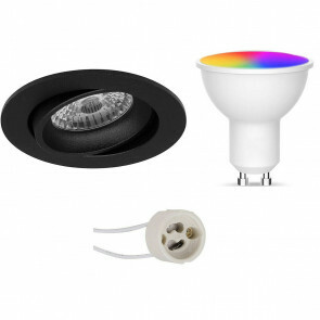 LED Spot Set GU10 - Facto - Smart LED - Wifi LED - Slimme LED - 5W - RGB+CCT - Aanpasbare Kleur - Dimbaar - Afstandsbediening - Pragmi Delton Pro - Inbouw Rond - Mat Zwart - Kantelbaar - Ø82mm