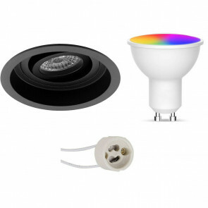 LED Spot Set GU10 - Facto - Smart LED - Wifi LED - Slimme LED - 5W - RGB+CCT - Aanpasbare Kleur - Dimbaar - Afstandsbediening - Pragmi Domy Pro - Inbouw Rond - Mat Zwart - Verdiept - Kantelbaar - Ø105mm