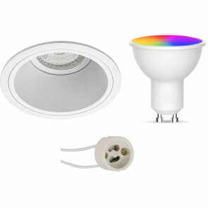 LED Spot Set GU10 - Facto - Smart LED - Wifi LED - Slimme LED - 5W - RGB+CCT - Aanpasbare Kleur - Dimbaar - Afstandsbediening - Pragmi Minko Pro - Inbouw Rond - Mat Wit - Verdiept - Ø90mm