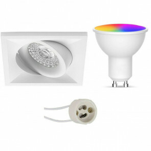 LED Spot Set GU10 - Facto - Smart LED - Wifi LED - Slimme LED - 5W - RGB+CCT - Aanpasbare Kleur - Dimbaar - Afstandsbediening - Pragmi Qiundo Pro - Inbouw Vierkant - Mat Wit - Kantelbaar - 80mm
