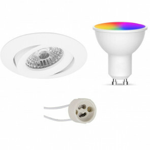 LED Spot Set GU10 - Facto - Smart LED - Wifi LED - Slimme LED - 5W - RGB+CCT - Aanpasbare Kleur - Dimbaar - Afstandsbediening - Pragmi Uranio Pro - Inbouw Rond - Mat Wit - Kantelbaar - Ø82mm