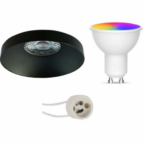 LED Spot Set GU10 - Facto - Smart LED - Wifi LED - Slimme LED - 5W - RGB+CCT - Aanpasbare Kleur - Dimbaar - Afstandsbediening - Pragmi Vrito Pro - Inbouw Rond - Mat Zwart - Ø82mm
