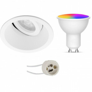 LED Spot Set GU10 - Facto - Smart LED - Wifi LED - Slimme LED - 5W - RGB+CCT - Aanpasbare Kleur - Dimbaar - Afstandsbediening - Pragmi Zano Pro - Inbouw Rond - Mat Wit - Kantelbaar - Ø93mm