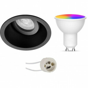 LED Spot Set GU10 - Facto - Smart LED - Wifi LED - Slimme LED - 5W - RGB+CCT - Aanpasbare Kleur - Dimbaar - Afstandsbediening - Pragmi Zano Pro - Inbouw Rond - Mat Zwart - Kantelbaar - Ø93mm