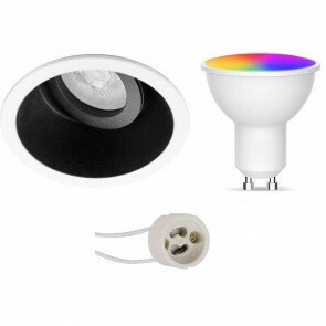 LED Spot Set GU10 - Facto - Smart LED - Wifi LED - Slimme LED - 5W - RGB+CCT - Aanpasbare Kleur - Dimbaar - Afstandsbediening - Pragmi Zano Pro - Inbouw Rond - Mat Zwart/Wit - Kantelbaar - Ø93mm
