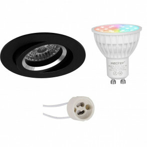 Mi-Light - LED Spot Set GU10 - Smart LED - Wifi LED - Slimme LED - 4W - RGB+CCT - Aanpasbare Kleur - Dimbaar - Pragmi Aerony Pro - Inbouw Rond - Mat Zwart - Kantelbaar - Ø82mm