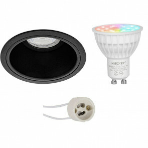 Mi-Light - LED Spot Set GU10 - Smart LED - Wifi LED - Slimme LED - 4W - RGB+CCT - Aanpasbare Kleur - Dimbaar - Pragmi Minko Pro - Inbouw Rond - Mat Zwart - Verdiept - Ø90mm