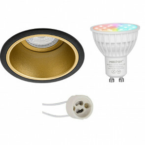Mi-Light - LED Spot Set GU10 - Smart LED - Wifi LED - Slimme LED - 4W - RGB+CCT - Aanpasbare Kleur - Dimbaar - Pragmi Minko Pro - Inbouw Rond - Mat Zwart/Goud - Verdiept - Ø90mm