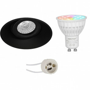 Mi-Light - LED Spot Set GU10 - Smart LED - Wifi LED - Slimme LED - 4W - RGB+CCT - Aanpasbare Kleur - Dimbaar - Pragmi Nivas Pro - Inbouw Rond - Mat Zwart - Trimless - Kantelbaar - Ø150mm