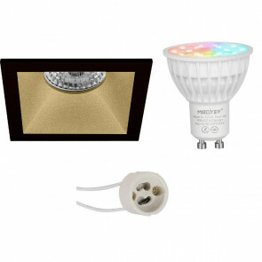 Mi-Light - LED Spot Set GU10 - Smart LED - Wifi LED - Slimme LED - 4W - RGB+CCT - Aanpasbare Kleur - Dimbaar - Pragmi Pollon Pro - Inbouw Vierkant - Mat Zwart/Goud - Verdiept - 82mm