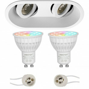 Mi-Light - LED Spot Set GU10 - Smart LED - Wifi LED - Slimme LED - 4W - RGB+CCT - Aanpasbare Kleur - Dimbaar - Pragmi Zano Pro - Inbouw Ovaal Dubbel - Mat Wit - Kantelbaar - 185x93mm