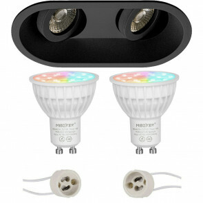 Mi-Light - LED Spot Set GU10 - Smart LED - Wifi LED - Slimme LED - 4W - RGB+CCT - Aanpasbare Kleur - Dimbaar - Pragmi Zano Pro - Inbouw Ovaal Dubbel - Mat Zwart - Kantelbaar - 185x93mm