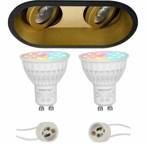 Mi-Light - LED Spot Set GU10 - Smart LED - Wifi LED - Slimme LED - 4W - RGB+CCT - Aanpasbare Kleur - Dimbaar - Pragmi Zano Pro - Inbouw Ovaal Dubbel - Mat Zwart/Goud - Kantelbaar - 185x93mm