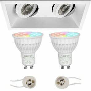 Mi-Light - LED Spot Set GU10 - Smart LED - Wifi LED - Slimme LED - 4W - RGB+CCT - Aanpasbare Kleur - Dimbaar - Pragmi Zano Pro - Inbouw Rechthoek Dubbel - Mat Wit - Kantelbaar - 185x93mm