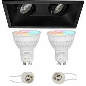 Mi-Light - LED Spot Set GU10 - Smart LED - Wifi LED - Slimme LED - 4W - RGB+CCT - Aanpasbare Kleur - Dimbaar - Pragmi Zano Pro - Inbouw Rechthoek Dubbel - Mat Zwart - Kantelbaar - 185x93mm