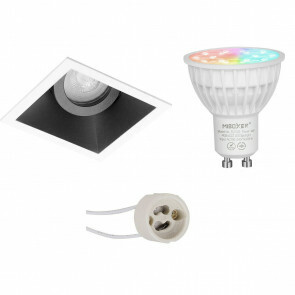 Mi-Light - LED Spot Set GU10 - Smart LED - Wifi LED - Slimme LED - 4W - RGB+CCT - Aanpasbare Kleur - Dimbaar - Pragmi Zano Pro - Inbouw Vierkant - Mat Zwart/Wit - Kantelbaar - 93mm
