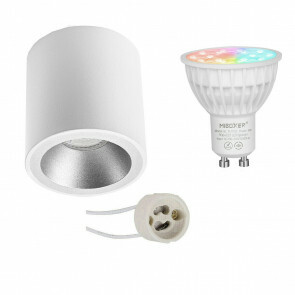 Mi-Light - Opbouwspot Set GU10 - Smart LED - Wifi LED - Slimme LED - 4W - RGB+CCT - Aanpasbare Kleur - Dimbaar - Pragmi Cliron Pro - Opbouw Rond - Mat Wit/Zilver - Verdiept - Ø90mm
