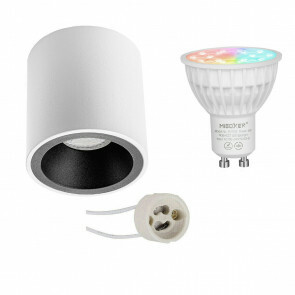 Mi-Light - Opbouwspot Set GU10 - Smart LED - Wifi LED - Slimme LED - 4W - RGB+CCT - Aanpasbare Kleur - Dimbaar - Pragmi Cliron Pro - Opbouw Rond - Mat Wit/Zwart - Verdiept - Ø90mm