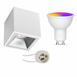 Opbouwspot Set GU10 - Facto - Smart LED - Wifi LED - Slimme LED - 5W - RGB+CCT - Aanpasbare Kleur - Dimbaar - Afstandsbediening - Pragmi Cliron Pro - Opbouw Vierkant - Mat Wit - Verdiept - 90mm