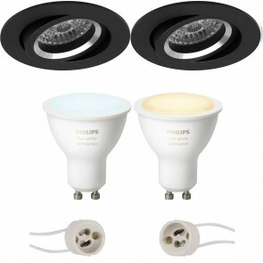 PHILIPS HUE - LED Spot Set GU10 - White Ambiance - Bluetooth - Pragmi Aerony Pro - Inbouw Rond - Mat Zwart - Kantelbaar - Ø82mm