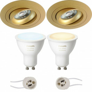 PHILIPS HUE - LED Spot Set GU10 - White Ambiance - Bluetooth - Pragmi Alpin Pro - Inbouw Rond - Mat Goud - Kantelbaar - Ø92mm