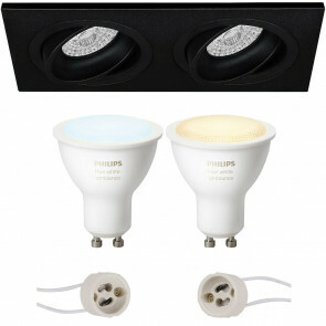 PHILIPS HUE - LED Spot Set GU10 - White Ambiance - Bluetooth - Pragmi Borny Pro - Inbouw Rechthoek Dubbel - Mat Zwart - Kantelbaar - 175x92mm