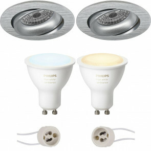 PHILIPS HUE - LED Spot Set GU10 - White Ambiance - Bluetooth - Pragmi Delton Pro - Inbouw Rond - Mat Zilver - Kantelbaar - Ø82mm