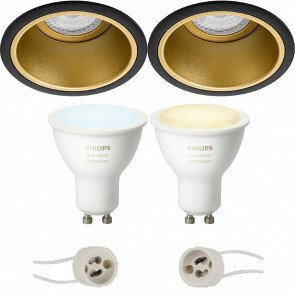 PHILIPS HUE - LED Spot Set GU10 - White Ambiance - Bluetooth - Pragmi Minko Pro - Inbouw Rond - Mat Zwart/Goud - Verdiept - Ø90mm