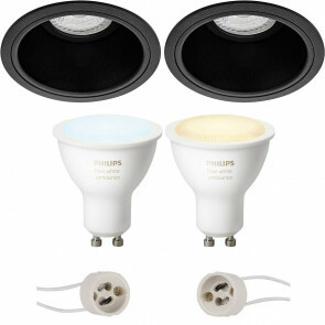 PHILIPS HUE - LED Spot Set GU10 - White Ambiance - Bluetooth - Pragmi Minko Pro - Inbouw Rond - Mat Zwart - Verdiept - Ø90mm