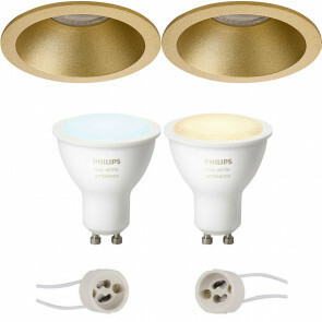 PHILIPS HUE - LED Spot Set GU10 - White Ambiance - Bluetooth - Pragmi Pollon Pro - Inbouw Rond - Mat Goud - Verdiept - Ø82mm