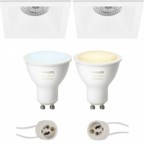 PHILIPS HUE - LED Spot Set GU10 - White Ambiance - Bluetooth - Pragmi Pollon Pro - Inbouw Vierkant - Mat Wit - Verdiept - 82mm