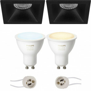 PHILIPS HUE - LED Spot Set GU10 - White Ambiance - Bluetooth - Pragmi Pollon Pro - Inbouw Vierkant - Mat Zwart - Verdiept - 82mm