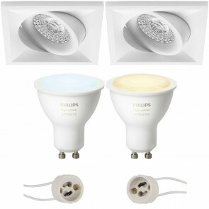 PHILIPS HUE - LED Spot Set GU10 - White Ambiance - Bluetooth - Pragmi Qiundo Pro - Inbouw Vierkant - Mat Wit - Kantelbaar - 80mm