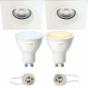 PHILIPS HUE - LED Spot Set GU10 - White Ambiance - Bluetooth - Pragmi Rodos Pro - Inbouw Vierkant - Mat Wit - 93mm