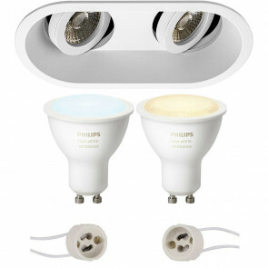 PHILIPS HUE - LED Spot Set GU10 - White Ambiance - Bluetooth - Pragmi Zano Pro - Inbouw Ovaal Dubbel - Mat Wit - Kantelbaar - 185x93mm