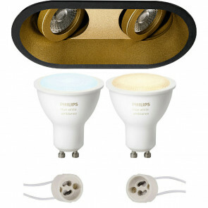 PHILIPS HUE - LED Spot Set GU10 - White Ambiance - Bluetooth - Pragmi Zano Pro - Inbouw Ovaal Dubbel - Mat Zwart/Goud - Kantelbaar - 185x93mm