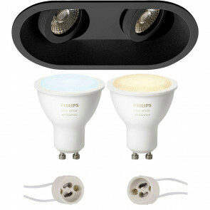 PHILIPS HUE - LED Spot Set GU10 - White Ambiance - Bluetooth - Pragmi Zano Pro - Inbouw Ovaal Dubbel - Mat Zwart - Kantelbaar - 185x93mm