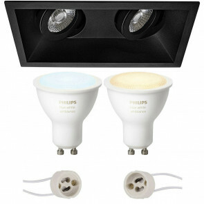PHILIPS HUE - LED Spot Set GU10 - White Ambiance - Bluetooth - Pragmi Zano Pro - Inbouw Rechthoek Dubbel - Mat Zwart - Kantelbaar - 185x93mm