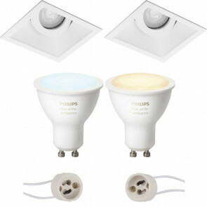 PHILIPS HUE - LED Spot Set GU10 - White Ambiance - Bluetooth - Pragmi Zano Pro - Inbouw Vierkant - Mat Wit - Kantelbaar - 93mm