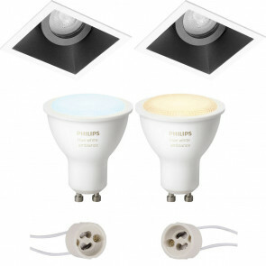 PHILIPS HUE - LED Spot Set GU10 - White Ambiance - Bluetooth - Pragmi Zano Pro - Inbouw Vierkant - Mat Zwart/Wit - Kantelbaar - 93mm