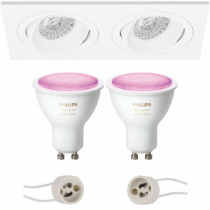PHILIPS HUE - LED Spot Set GU10 - White and Color Ambiance - Bluetooth - Pragmi Borny Pro - Inbouw Rechthoek Dubbel - Mat Wit - Kantelbaar - 175x92mm